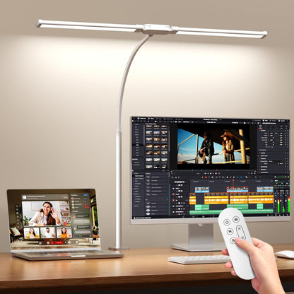 SKYLEO Led Desk Lamp for Home Office - 2400LM Ultra Bright Desk Light -Eye Caring Desk Lamp with Clamp - Adjustable Office Lamp with Remote Control- Easy Installation - 24W Black