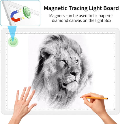 Phylosal Magnetic A3 Light Pad with Bag, Super Bright Light Box with Side Button, Diamond Art Light Board, Lightbox for Tracing and Drawing, USB Power Light Table for Sketching, Weeding Vinyl (White)