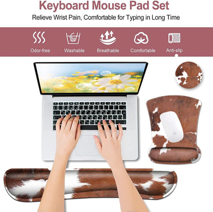 Mouse Pad with Wrist Support, Ergonomic Gel Mouse Pad Beautiful Flowers,Non-Slip Durable, Memory Foam Keyboard Wrist Rest, Suitable for Office Typing Games, Pink Hyacinths on Wood Panel