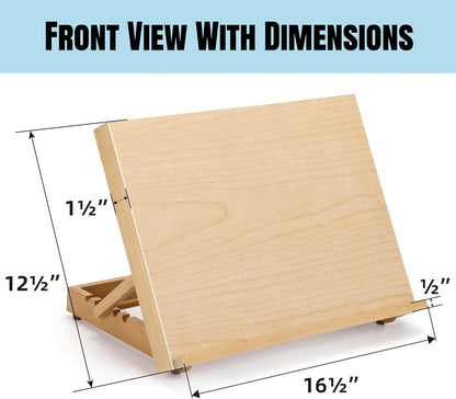Adjustable Beech Wood Tabletop Easels for Painting and Drawing Supplies - Portable Drafting Table & Art Stand, 5-Position Desk Easel with Smooth Art Board for Studio Sketching (16.5" x 12.5")