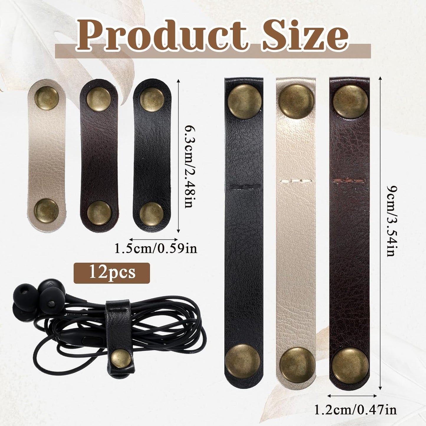 12 Pcs Data Cable Organizer, 2 Sizes Snap Cord Keepers Portable Strap Keepers for Travel, USB Charging Cable Strap Winder Earphone Wrap Men Women (6p 2.5in and 6p 3.5in)
