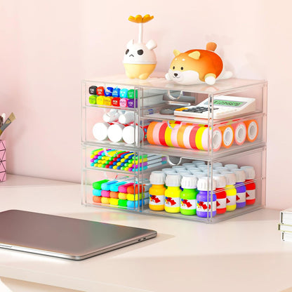 caktraie Makeup Organizer Storage With 16 Drawers, 4 Pcs Desktop Office Supplies, Desk Organizers, Clear Accessories, Dustproof Storage Drawer and for Make Up, Jewelry, Pen, Stationary
