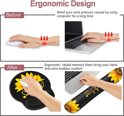 Mouse Pad with Wrist Support, Ergonomic Gel Mouse Pad Beautiful Flowers,Pink Hyacinths on Wood Panel，Non-Slip Durable, Memory Foam Keyboard Wrist Rest, Suitable for Office Typing Games