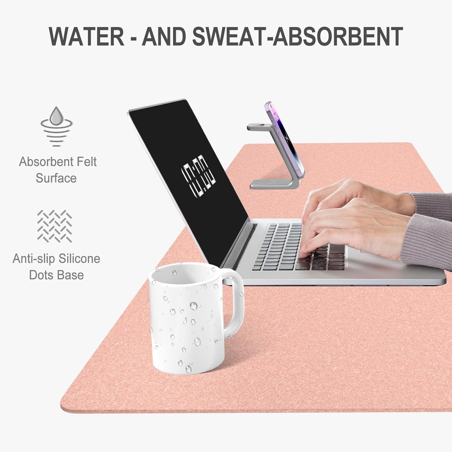 Auhoahsil Felt Desk Mat, Minimalist Large Mouse Pad XXL 35.5 x 15.7 in, Desk Matt for Desktop, Keyboard, Laptop, Computer, Office, Work from Home, Gaming, White