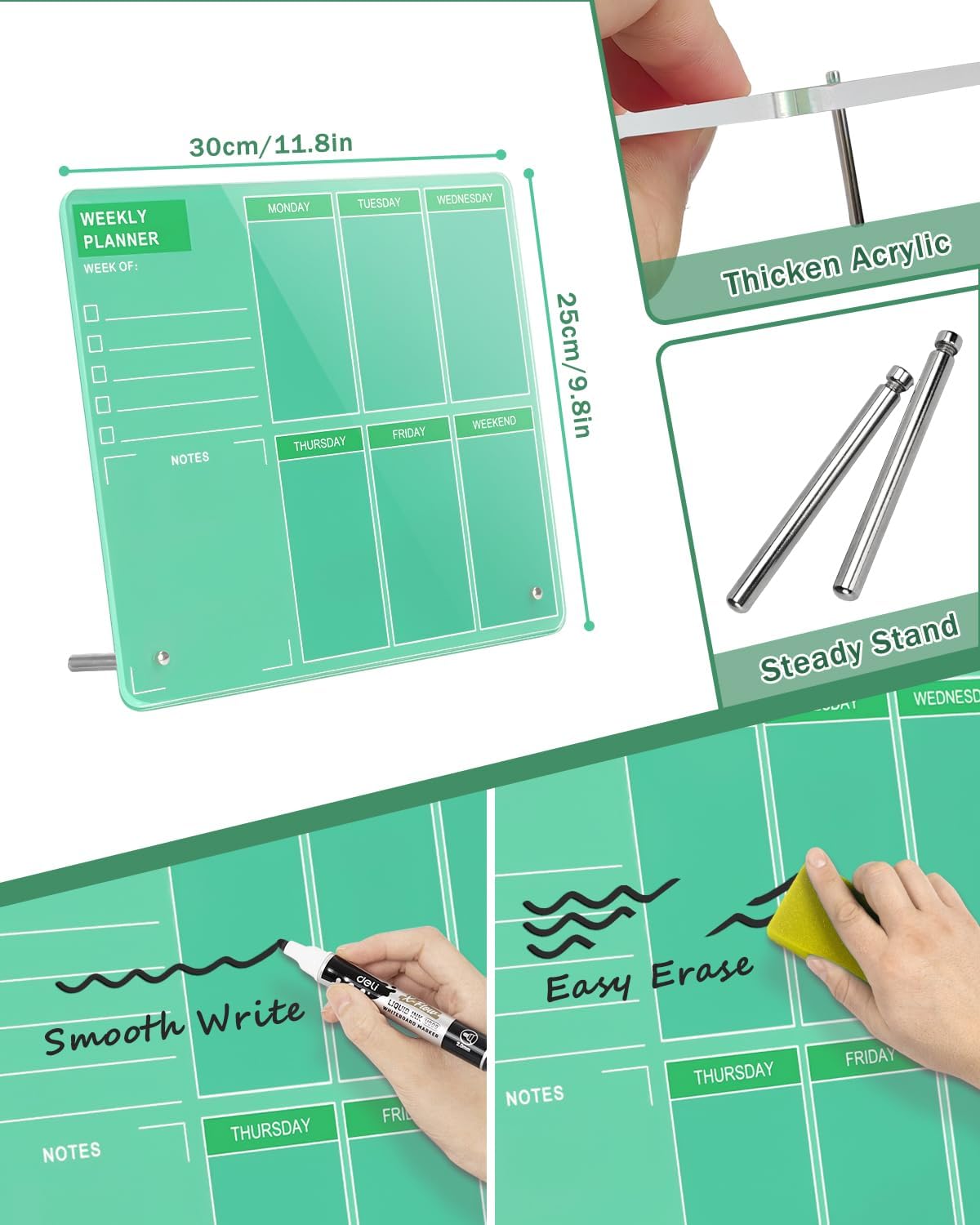 Desktop Thickened Acrylic Dry Erase Board, Weekly White Board with to Do List, Tabletop Whiteboard with Stand, Frameless Dry Erase Pink White Board，9.5"x6.7" for Office, Home, School(Desktop-PK-1724)