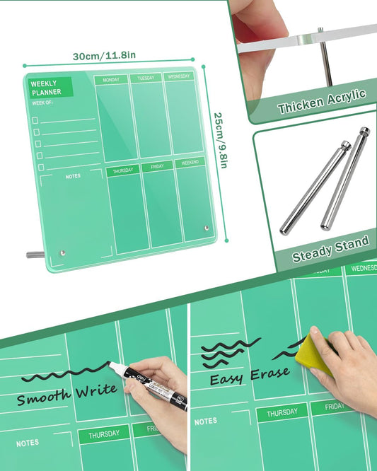 Desktop Thickened Acrylic Dry Erase Board, Weekly White Board with to Do List, Tabletop Whiteboard with Stand, Frameless Dry Erase Pink White Board，9.5"x6.7" for Office, Home, School(Desktop-PK-1724)