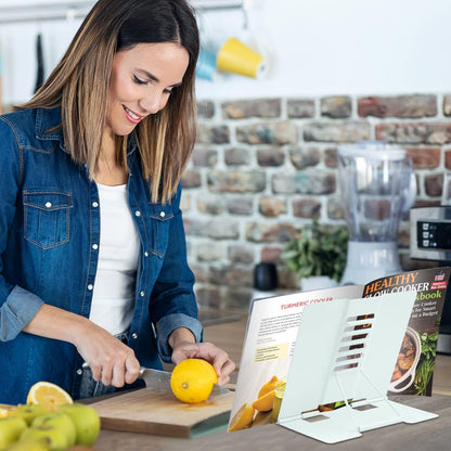 Honagu Book Stand Metal Desk Book Holder, Book Holders for Reading Hands Free, Adjustable Cookbook Documents Holder, Portable Bookstand for Music Books, Textbook, Recipe, Tablet, Ipad (Black)