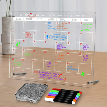 Acrylic Dry Erase Board to Do List Desktop Clear Memo Note Board, 9x13 Tabletop Whiteboard with Stand for Office, Home, School, Includes 6 Dry Erase Markers