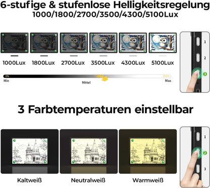 Zocelight Rechargeable A3 Light Board with Built-in Stand & Bag,Super Bright Magnetic Light Box for Tracing,Wireless Light Pad for Diamond Painting,Side Buttons,LED Light Table for Drawing,Sketching