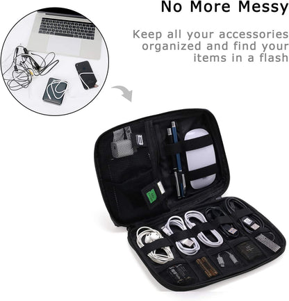 BAGSMART Electronics Organizer Travel Case, Cable Charger Cord Tech Organizer Pouch for Phone Charger Accessories, Black