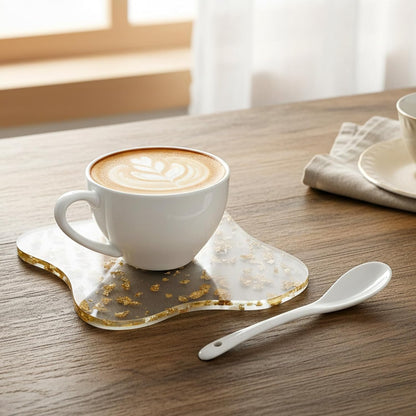 Acrylic Coaster for Desk Accessories, Irregular Gold Foil Drink Coasters, Clear Cloud Shape Coffee Cup Coasters, Tabletop Protection, Accessories Display