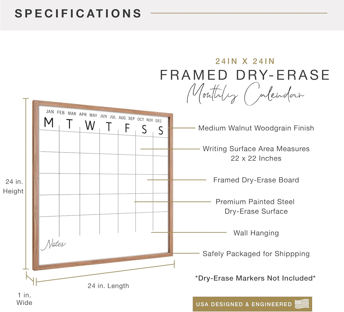MCS Dry Erase Weekly Planner 11x24 Walnut Framed Calander Whiteboard for Wall, Plan Your Week with Family Weekly Planner for Dinners, Sports, Events & More