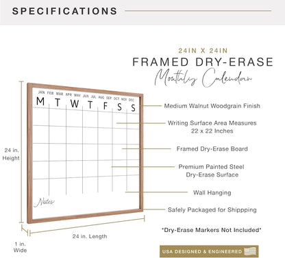 MCS Dry Erase Weekly Planner 11x24 Walnut Framed Calander Whiteboard for Wall, Plan Your Week with Family Weekly Planner for Dinners, Sports, Events & More