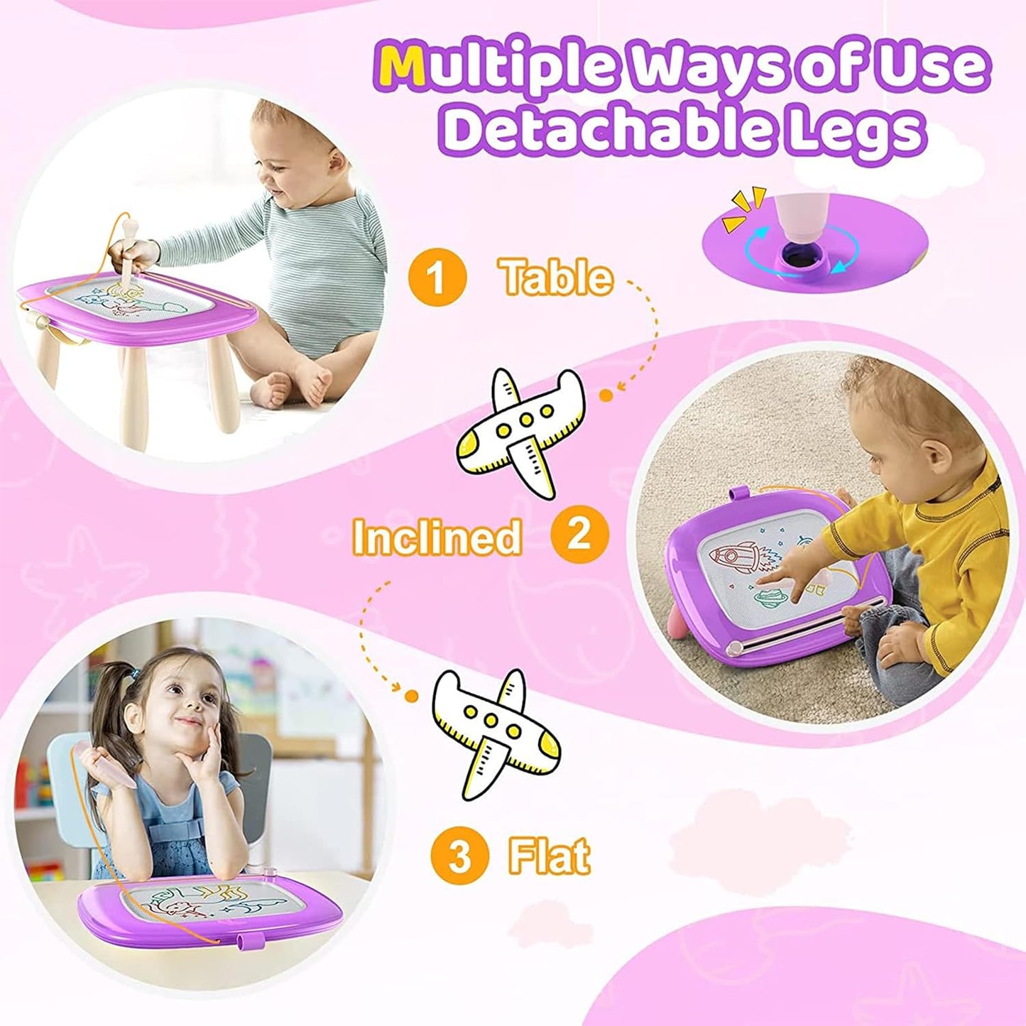 Kikidex Magnetic Drawing Board, Toddler Girl Toys for 1-3 Year Old, Doodle Board Pad Learning and Educational Toys for 1 2 3 Year Old Baby Kids Birthday Gift (Soft Pink)