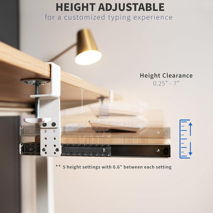 VIVO Large Height Adjustable Under Desk Keyboard Tray, C-clamp Mount System, 27 (33 Including Clamps) x 11 inch Slide-Out Platform for Typing, White, MOUNT-KB05HW