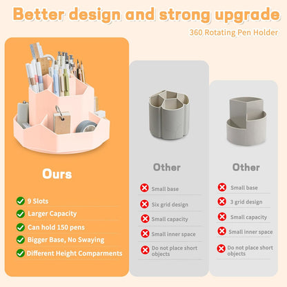 Cayxenful Pencil Pen Holder for Desk,9 Slots 360 Degree Rotating Desk Organizers,Desktop Storage Stationery Supplies Organizer, Cute Pencil Cup Pot For Office, School, Home(Black)