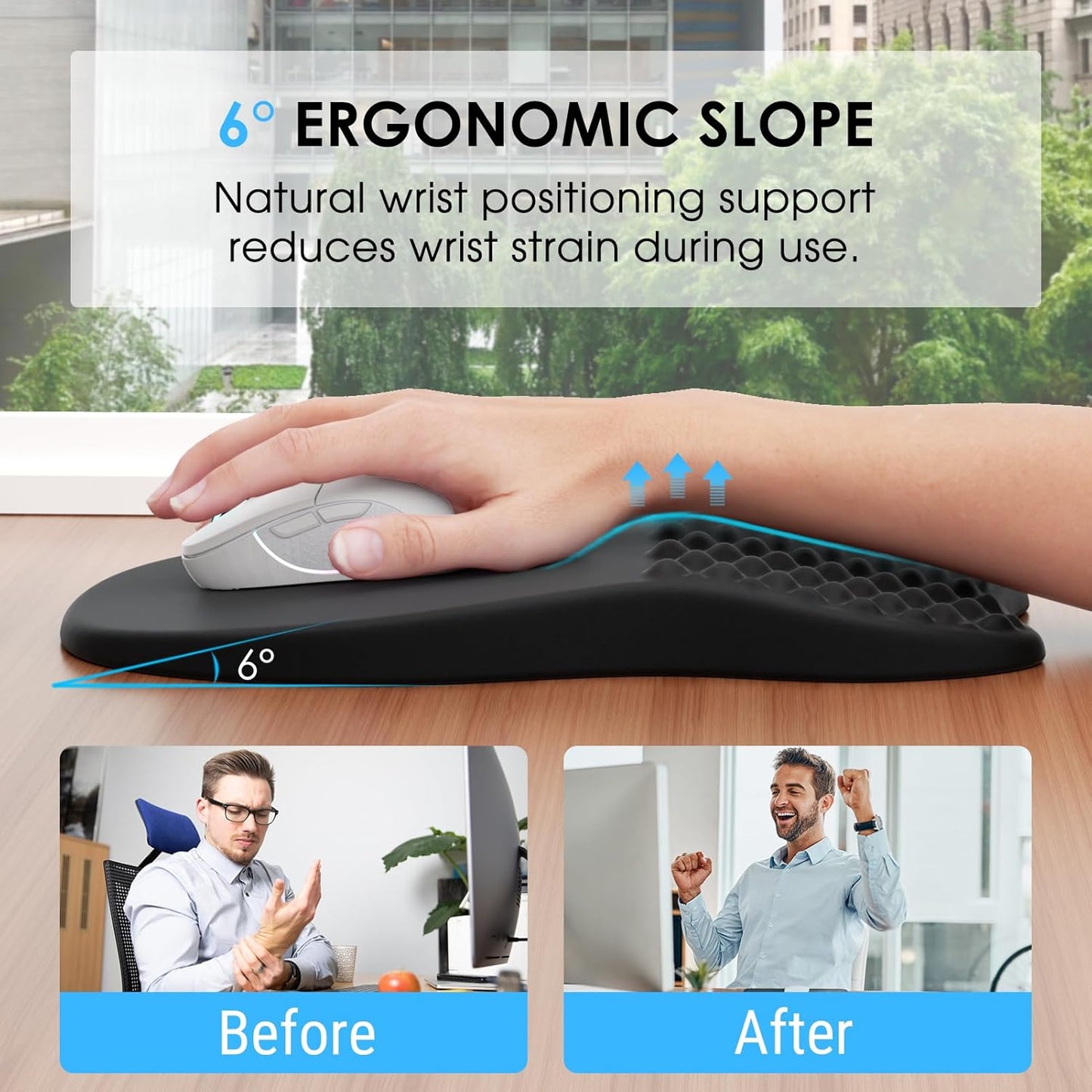 MROCO Ergonomic Mouse Pad with Wrist Support, Memory Foam Wrist Rest Mouse Pad, Non-Slip Base, Smooth Surface for Office & Home, Black