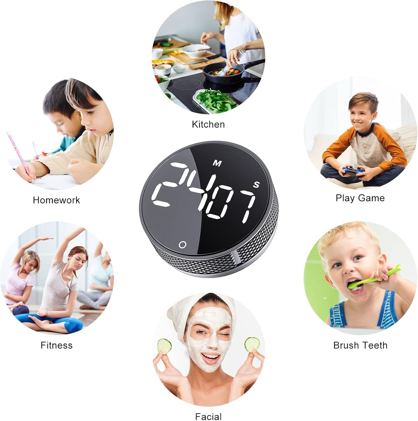 AVINIA Digital Kitchen Timers, Visual timers Large LED Display Magnetic Countdown Countup Timer for Classroom Cooking Fitness Baking Studying Teaching, Easy for Kids and Seniors White