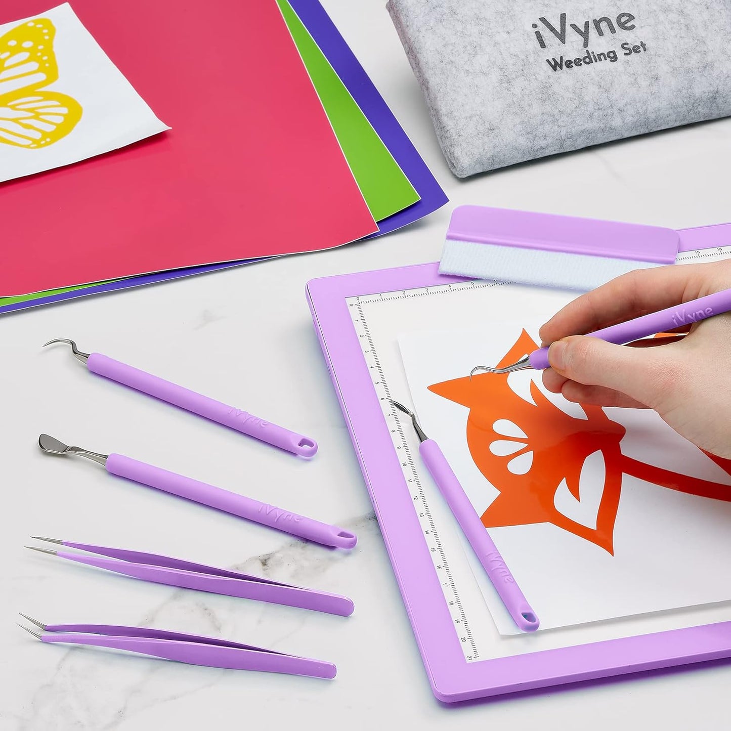 iVyne Complete Set Rechargeable A4 Light Pad, Weeding Tools for Vinyl, Scrap Collector for Cricut and Silhouette Machines for Every Tracing, Drawing Projects (Green)