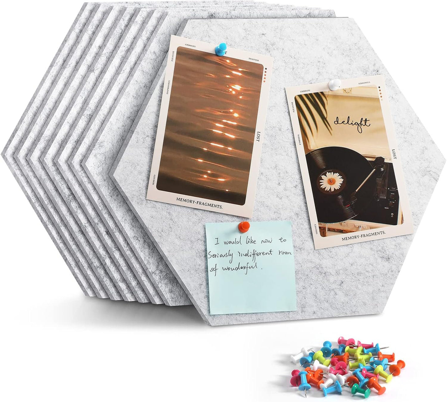 8 Pack Hexagon Felt Bulletin Board Tiles - 12" Large Thick Pin Board for Walls with 30 Push Pins, DIY Boards for Office Home School Decor, Aesthetic Hex Cork Board Alternative