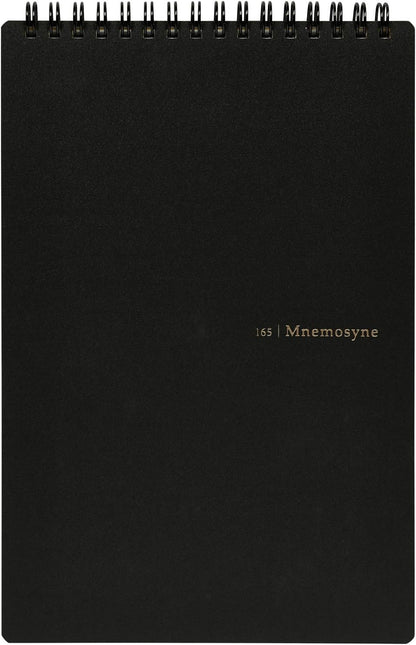 Maruman Mnemosyne Lined Notebook- Vertical A5, 5.83" x 8.27", 70 Sheets / 140 Pages, 7mm College Ruled With Center Line Journal, Perforated Pages & Wire-Bound to Lay Flat, Black, Made in Japan - Colors B