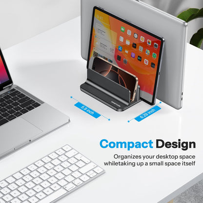 OMOTON Vertical Laptop Stand [Updated Double Version], Desktop Aluminum Mac Book Stand with Adjustable Dock Size, Fits All Mac Book, Surface, Chrome Book and Gaming Laptops (Up to 17.3 inch) (Black)
