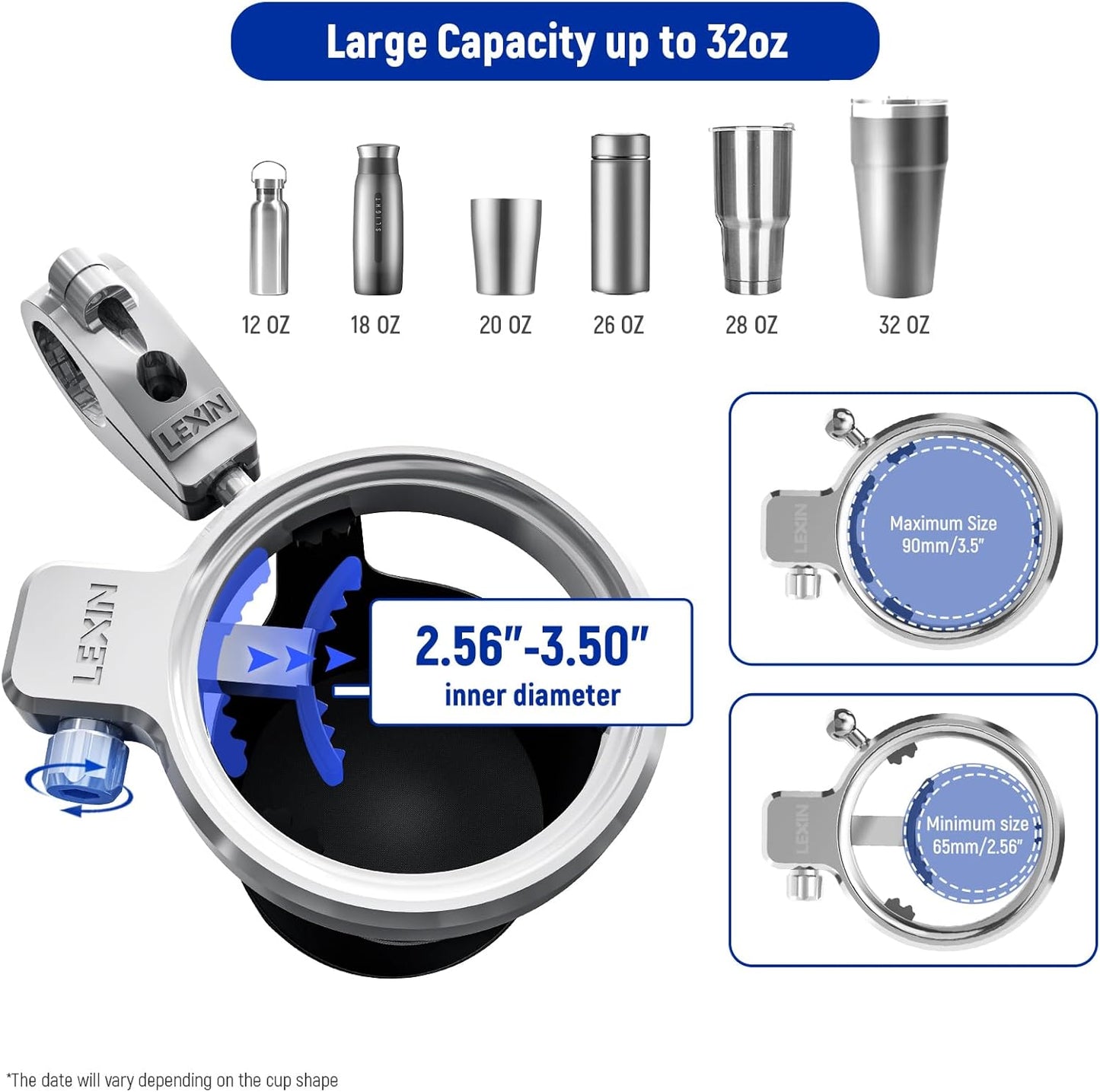 LEXIN C4 Extra Large Motorcycle Cup Holder for Harley Davidson, Max 32oz Drink Holder with 360° Ball Swivel, Aluminum Clamp for 7/8"-1 1/4" Handlebar/Bumper/Pole Mount, Apply for ATV, UTV, Boat, More