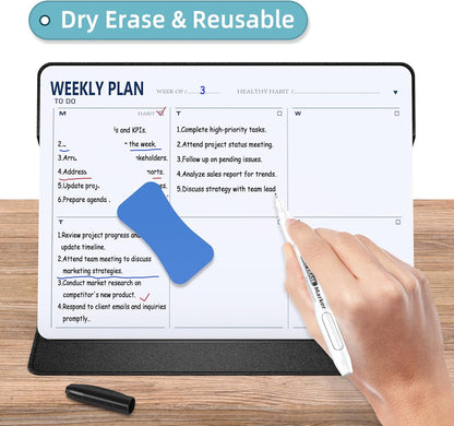 Magnetic Weekly Dry Erase Board,Portable Weekly Planner Whiteboard,Desktop Weekly Calendar White Board,to do List White Board 9.5"x7" Schedule Board Message Board for Office Home School (Black)