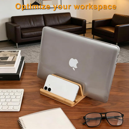 Vertical Laptop Stand for Desk Dual Slot 1.4-2in Width Adjustable Dock for MacBook Pro and Other Laptops,Bamboo Stand for Desk,MacBook Air Pro/Dell XPS/Surface pro/HP/Pixelbook/Lenovo,More Laptops