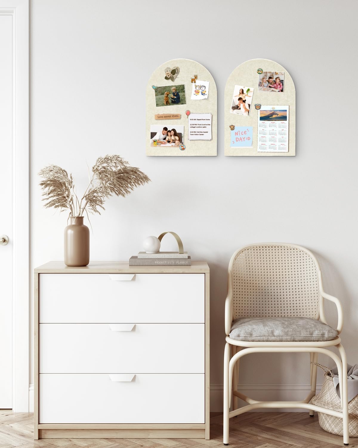 Arched Felt Bulletin Board, Cork Board Alternative for Wall, 10.6in x 14.6in Self-Adhesive Pin Board, 0.35" Thick 2 Pack for Home Office Decor (Camel-2727-2p)