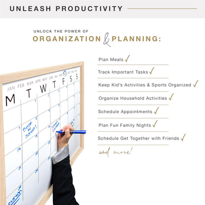 MCS Dry Erase Weekly Planner 11x24 Walnut Framed Calander Whiteboard for Wall, Plan Your Week with Family Weekly Planner for Dinners, Sports, Events & More