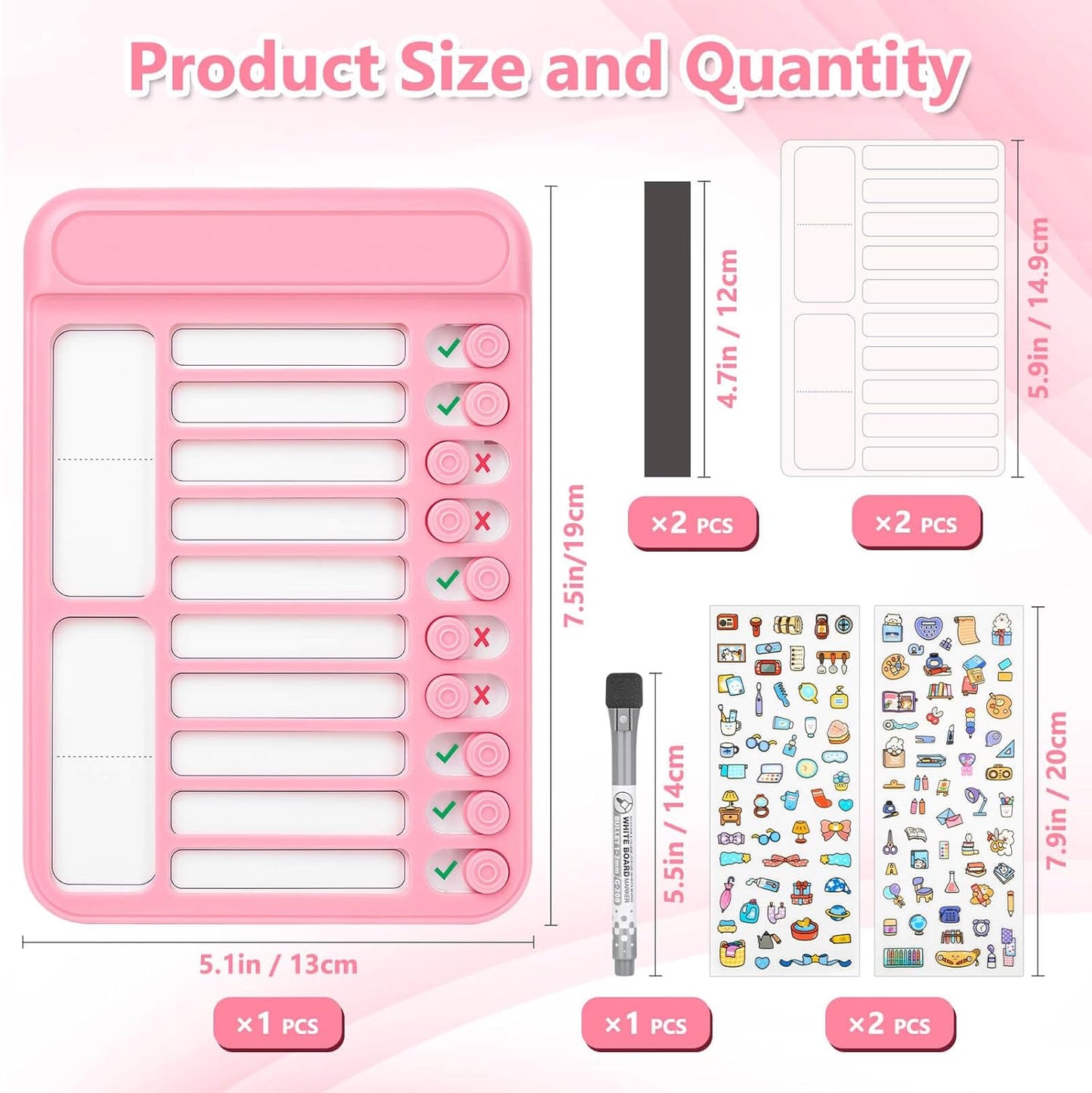 Audab Dry Erase Chore Chart for Kids, Magnetic Whiteboard Checklist Board, Chore Checklist Slider to Do List Board, Daily Routine Chart Schedule Board Task Tracker for Home Refrigerator, Wall, Desk