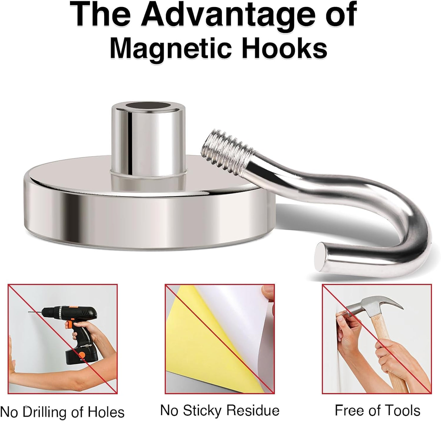 MIKEDE Black Magnetic Hooks 85Lbs Heavy Duty Earth Magnets with Hooks for Cruise Cabin Strong Magnet Hooks for Hanging Super Metal Magnetic Hanger for Grill Fridge Kitchen - Pack of 10