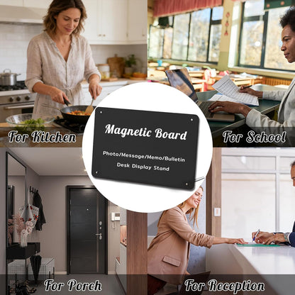 Desk Magnetic Message Board with Stand,11 x 7.9in Magnet Photo/Memo Display Board with Cute Fridge Magnets,Sticky Notes,for Home School Kitchen Office Desk Accessories (White)