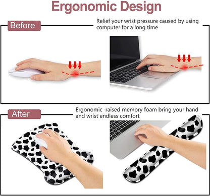 Mouse Pad with Wrist Support, Ergonomic Gel Mouse Pad Beautiful Flowers,Non-Slip Durable, Memory Foam Keyboard Wrist Rest, Suitable for Office Typing Games, Pink Hyacinths on Wood Panel