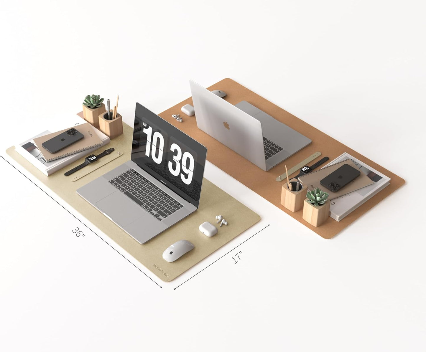 RENMTURE Desk Pad, Cork & PU Leather Desk Mat, Large Mouse pad, Non-Slip Desk Protector and Blotter, Waterproof Writing Pad, Desk Accessories and Organizers for Home Office (Light Yellow, 32"x16")