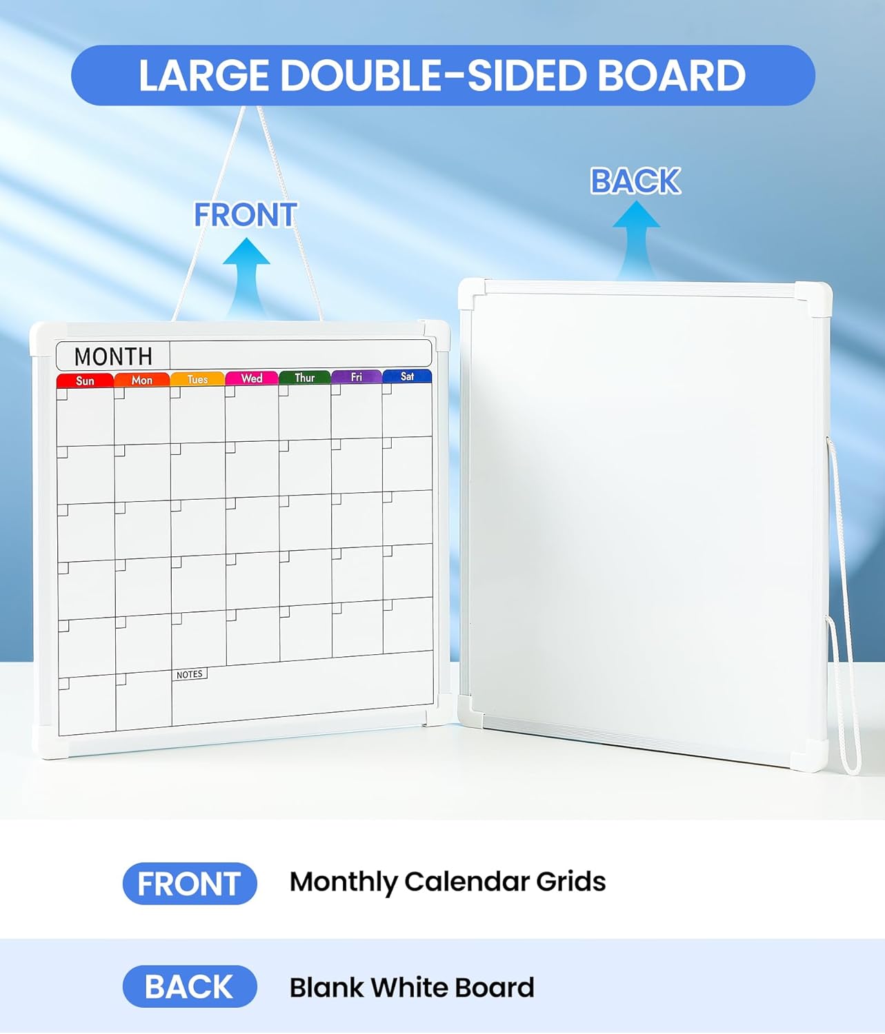 VITEVER Calendar Whiteboard for Wall, Double-Sided Dry Erase Board, Hanging Monthly Planning Board, Small White Board for Memo, to Do List, Home, Kitchen, Office Accessories