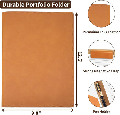 360° Foldable Clipboard Portfolio with Non-Marking Magnetic Clip & Elastic Pen Loop, A4/Letter Document Holder for Business, Office & Interviews