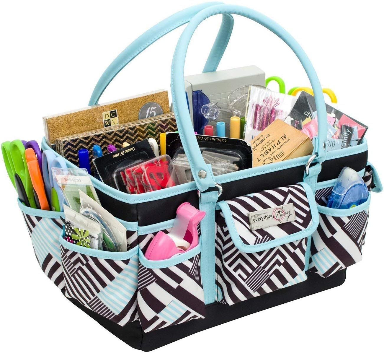 Everything Mary Deluxe Store & Tote Organizer – Tan Dot Craft Tote with Handle – Art Supply Caddy for Sewing, Scrapbooking, DIY Projects & Creative Tool Storage