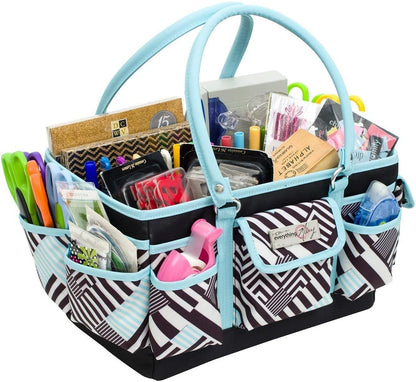 Everything Mary Deluxe Store & Tote Organizer – Tan Dot Craft Tote with Handle – Art Supply Caddy for Sewing, Scrapbooking, DIY Projects & Creative Tool Storage