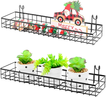 ANZOME 2 Pack 15.7 Inch Extra-Wide Hanging Wall Baskets, Sturdy Black Metal Wire Storage Basket, Fits Grid Panels with 1-2 Inch Spacing (Panel Not Included), Garage Craft Kitchen Pantry Wall Organizer