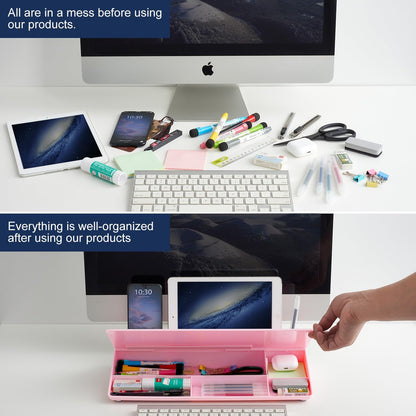 TSJ OFFICE Small Desktop Whiteboard -Glass Dry Erase Board Computer Keyboard Stand White Board Surface Pad with Drawer, Desk Organizers with Accessories for Office, Home, School Supplies - White