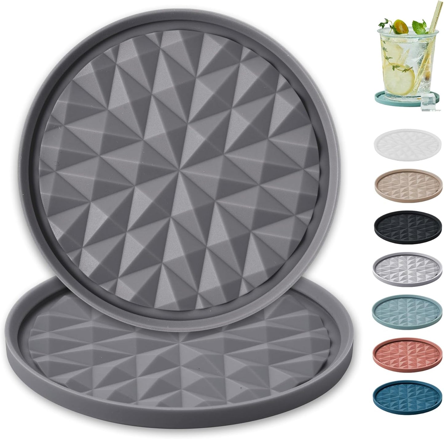 Silicone Coasters for Drinks [2 Pack for Office]- Cup Mat for Tabletop Protection-Non-Slip, Non-Stick, Coffee Table Decor, Great Gift for Any Occasion, Black