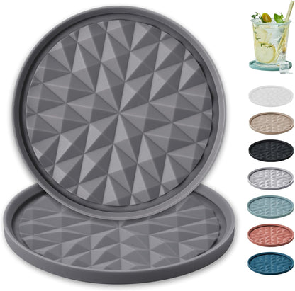 Silicone Coasters for Drinks [2 Pack for Office]- Cup Mat for Tabletop Protection-Non-Slip, Non-Stick, Coffee Table Decor, Great Gift for Any Occasion, Black