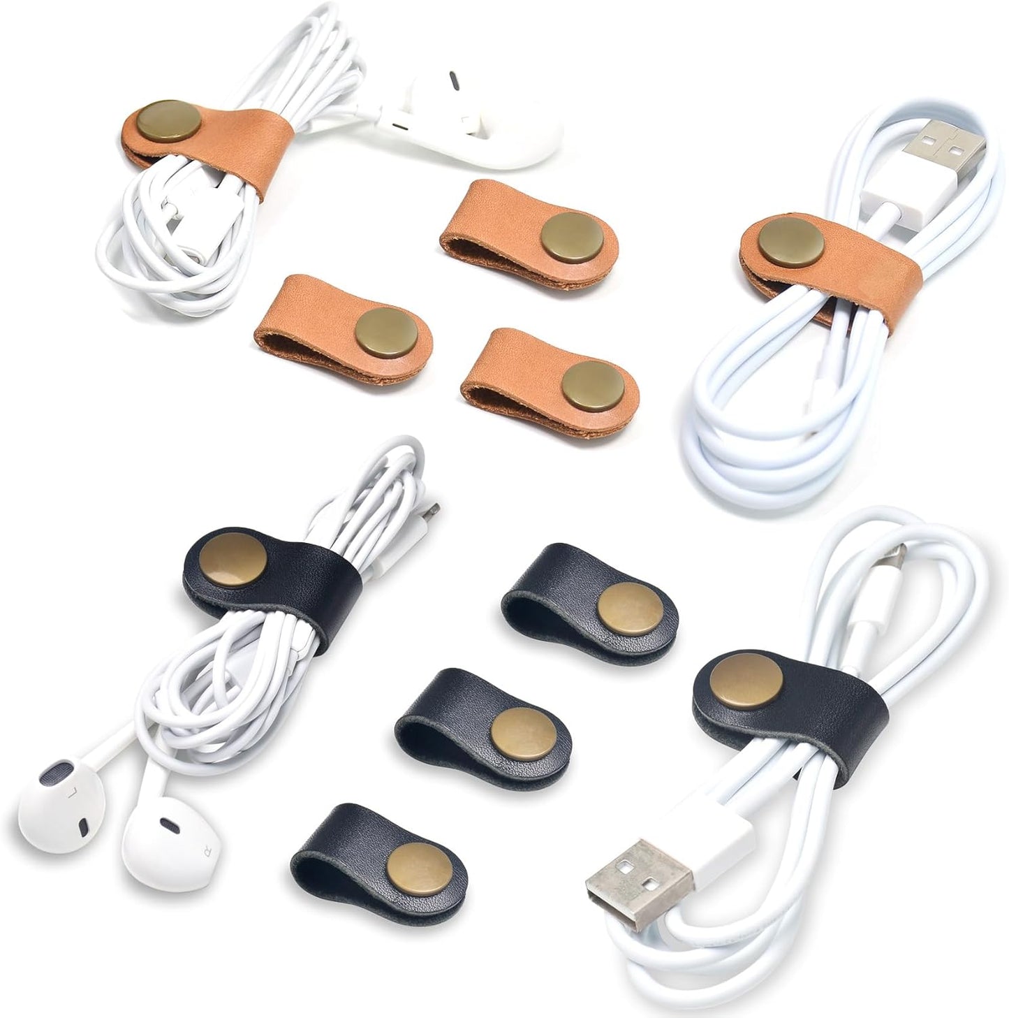CAILLU Cord Organizer,Cord Keeper,Cable Organizer USB Holder,Cable Straps,Earbud case,wrap Headphone,Headset Winder,Earphone Clips Ties,stocking stuffers for men Gifts Leather