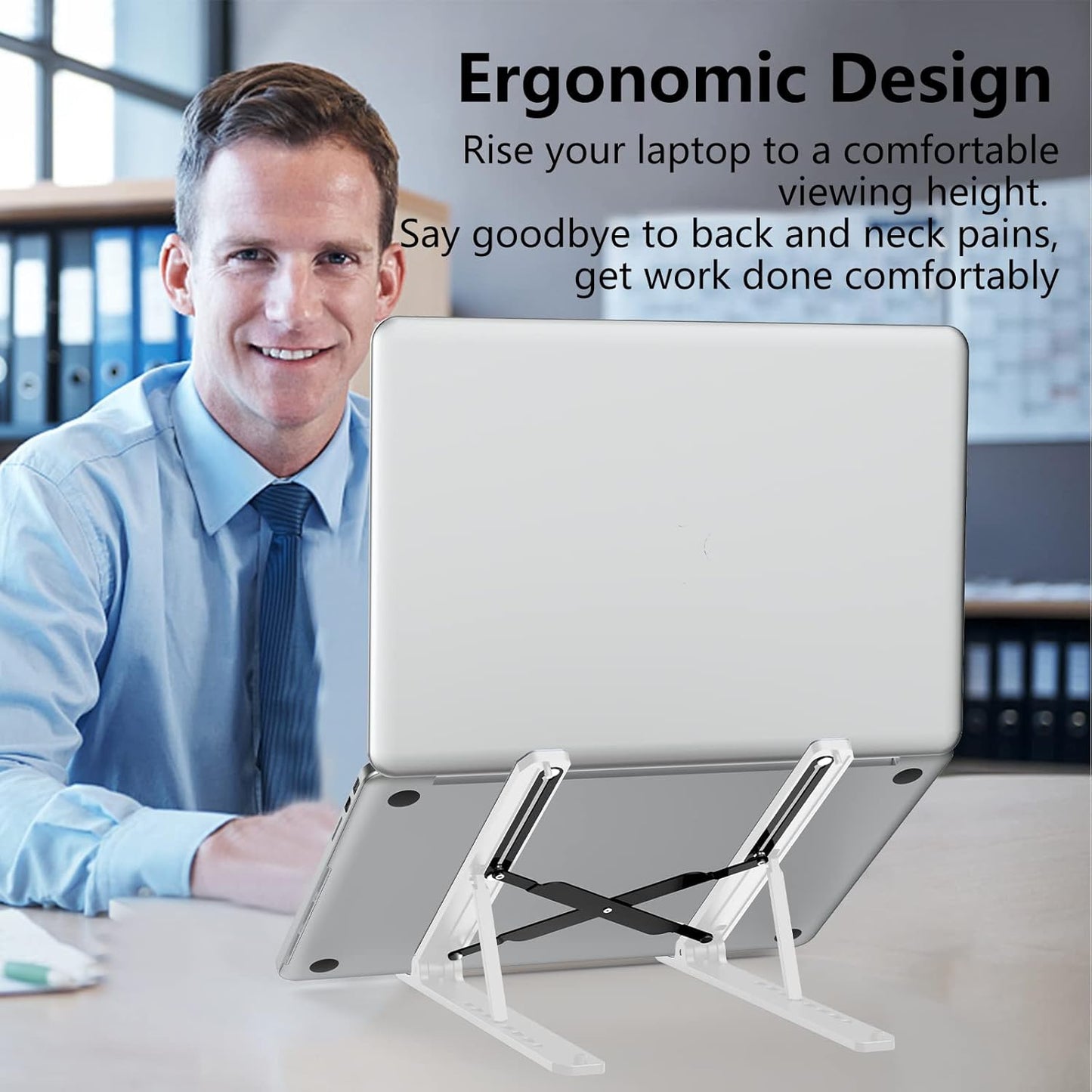 Tonmom Laptop Stand for Desk, Adjustable Laptop Riser ABS+Silicone Foldable Portable Notebook Holder, Ventilated Cooling Notebook Mount Computer Stand for 10-15.6” Laptops,Tablets-Black