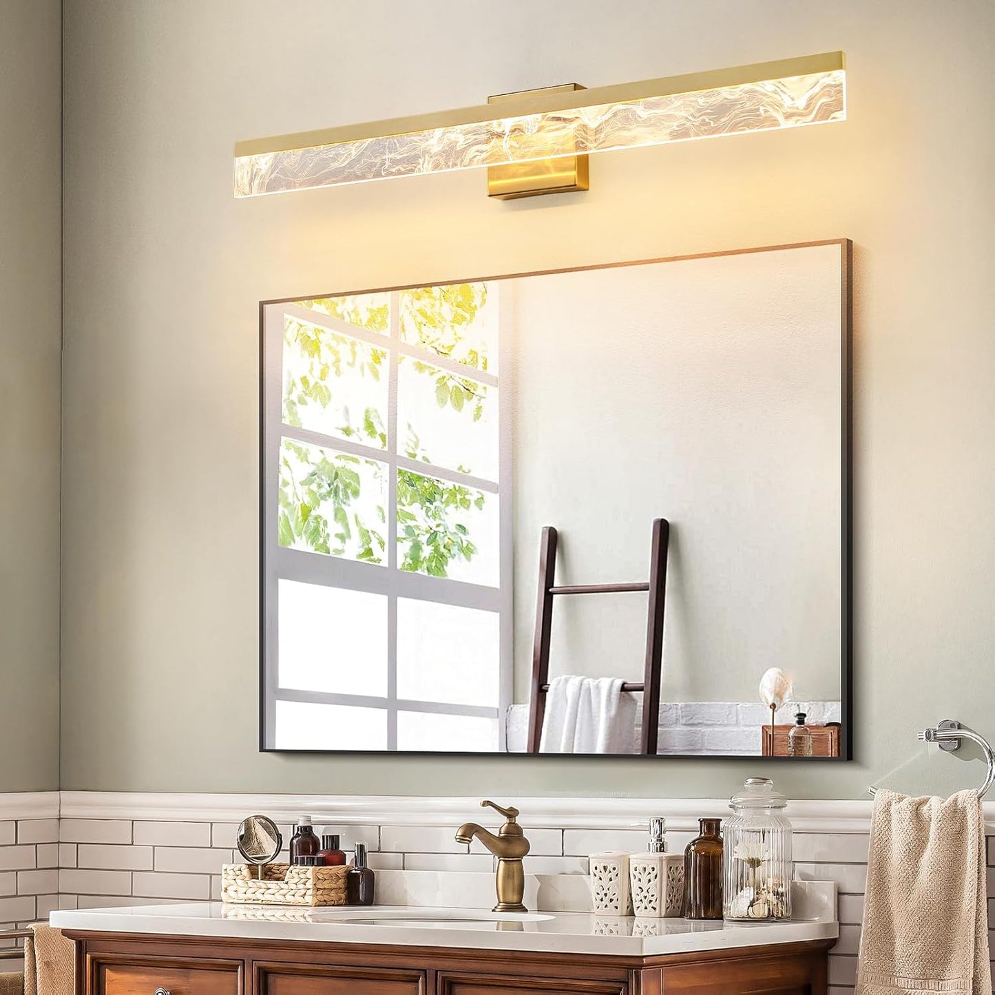 AIJIASI 39-Inch Brushed Gold Vanity Light Fixture, 28W Dimmable LED Modern Light Bar for Bathroom Mirror, Restroom, Bedroom (3000K)