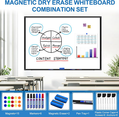 H-Qprobd 6'x4' Large Magnetic White Board Dry Erase Whiteboard with Black Aluminum Frame, 72"X48" Magnet Presentation Wall Boards for Office, Classroom, School, Home