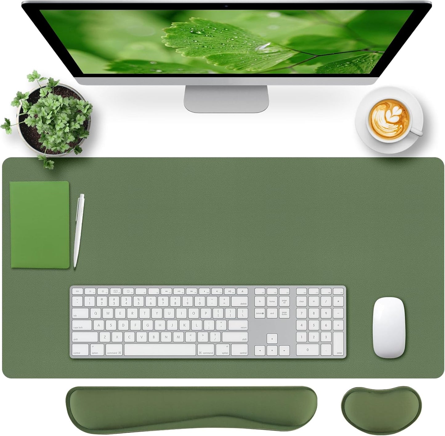 Bloss Leather Desk Pad and Keyboard Wrist Rest, Large Mouse Pad + Keyboard Pad+Mouse Wrist Support, Non-Slip Desk Mat Protector for Office, Home(31.5×15.7 Inches,Beige) - Colors A