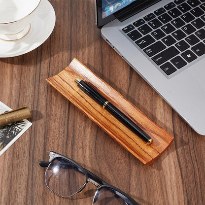 PLIGREAT Single Walnut Wood Pen Tray Wooden Desk Pencil Organizer Holder Minimalist Single Pen Rest for Office Stationery Desk Decor Retro Home Bedroom Decoration, 7.87x1.18x0.78inch